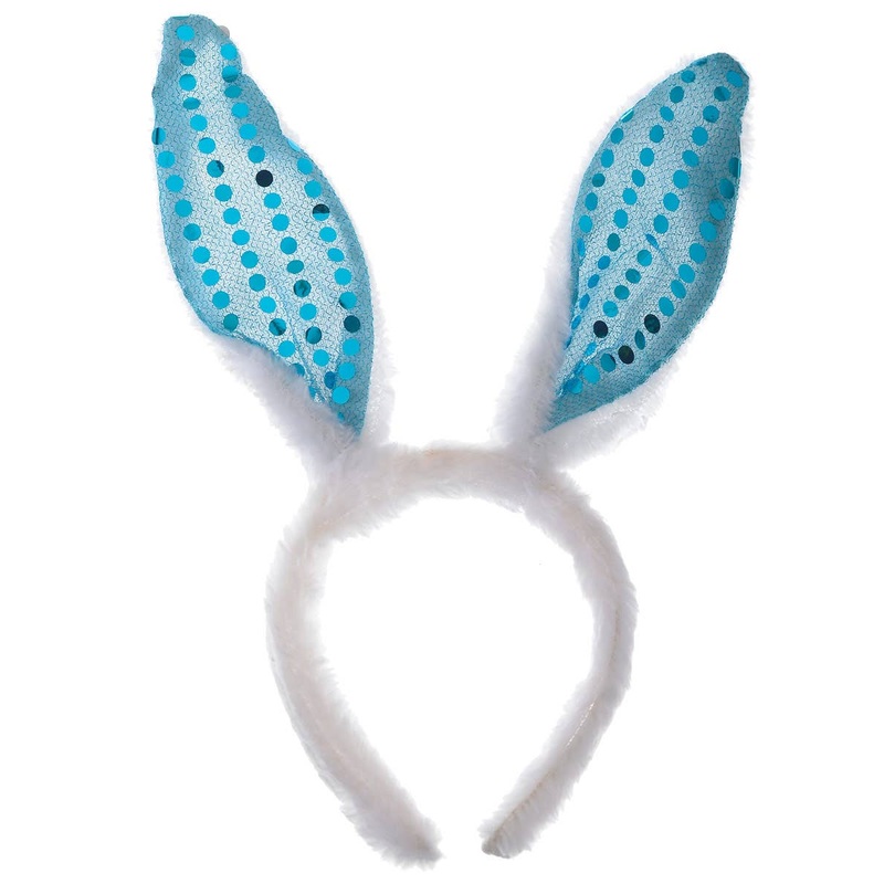 Plush Blue Easter Bunny Ears Headband with Sequins
