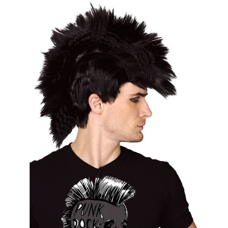 Punk Rocker Mens Black Mohawk Costume Wig