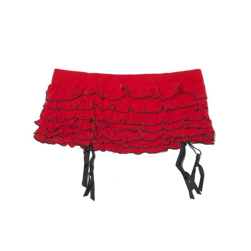 Red and Black Ruffle Womens Garter Skirt - One Size