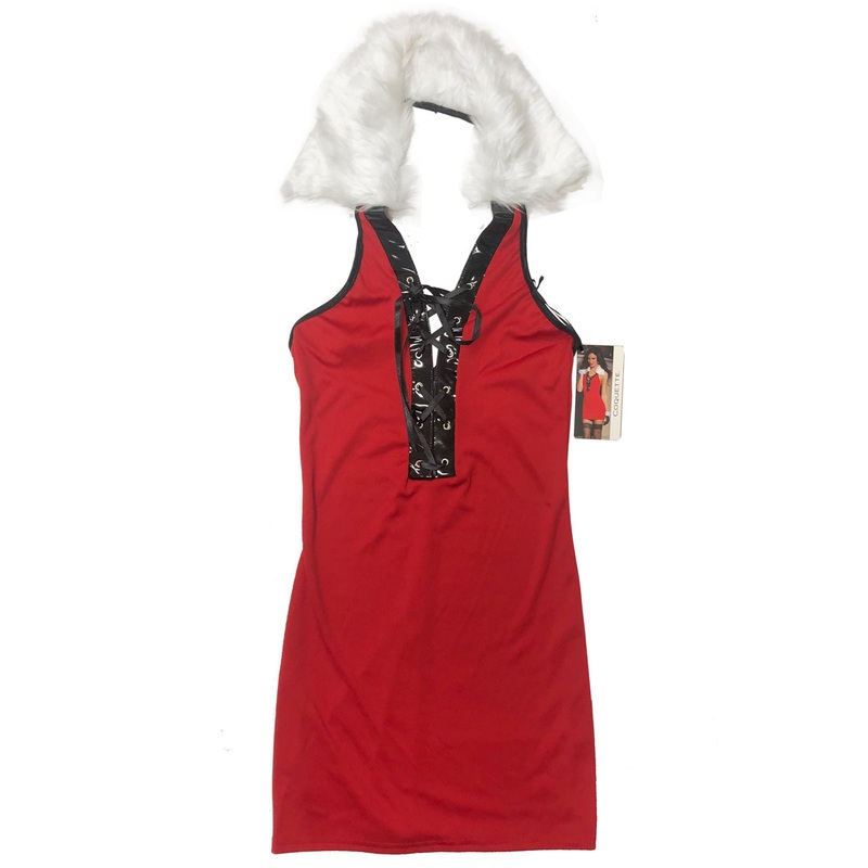 Sexy Red and Black Santa Dress With Fur Collar Womens - Size S/M