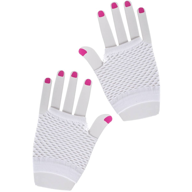 Short Fingerless White Fishnet Costume Gloves