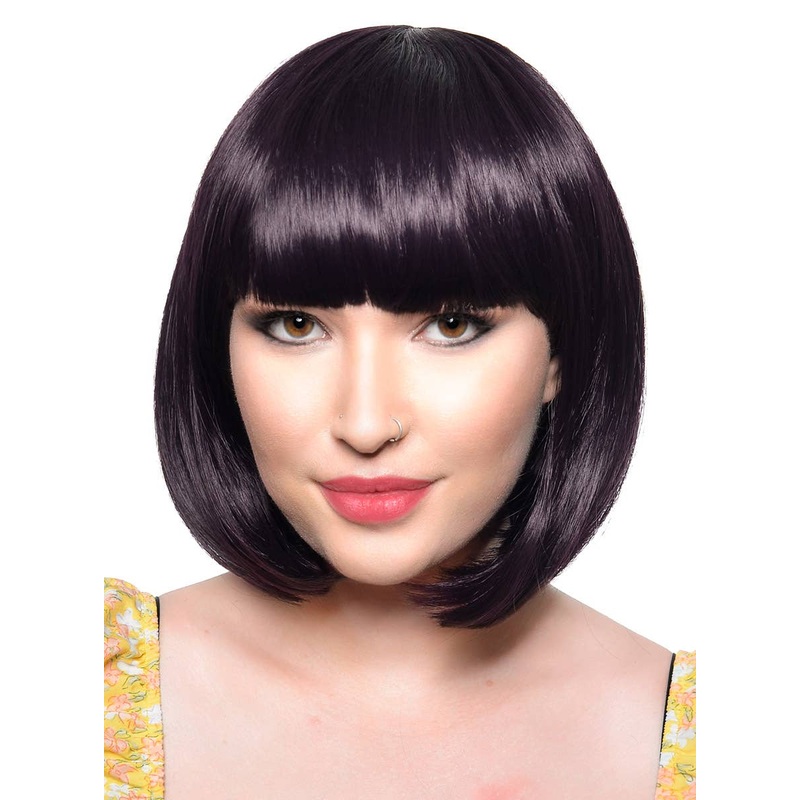 Short Violet Black Heat Resistant Bob Fashion Wig with Fringe