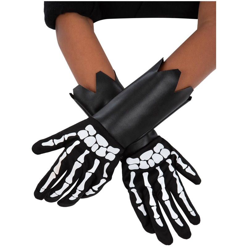 Skeleton Print Black and White Kids Halloween Gauntlet Gloves
