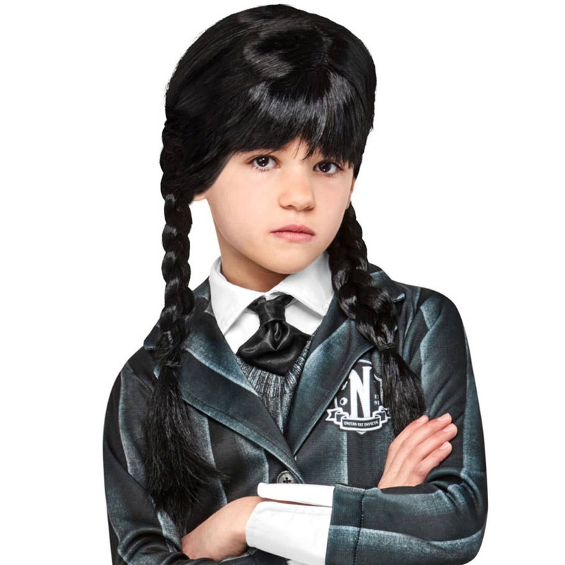 Wednesday Addams Girls Black Plaited Costume Wig