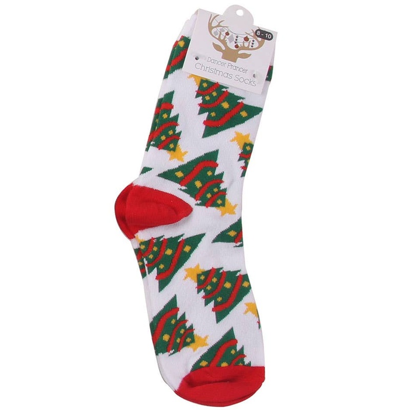 Xmas Tree Print Adults Novelty Christmas Socks