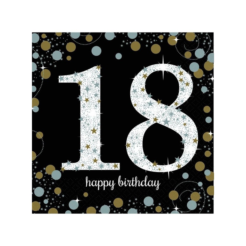 18th Birthday Black and Gold 16 Pack Lunch Napkins