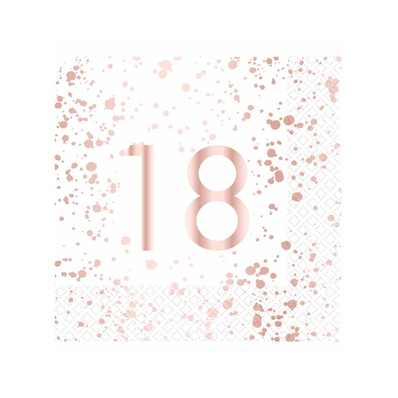 18th Birthday Rose Gold and White 16 Pack Lunch Napkins