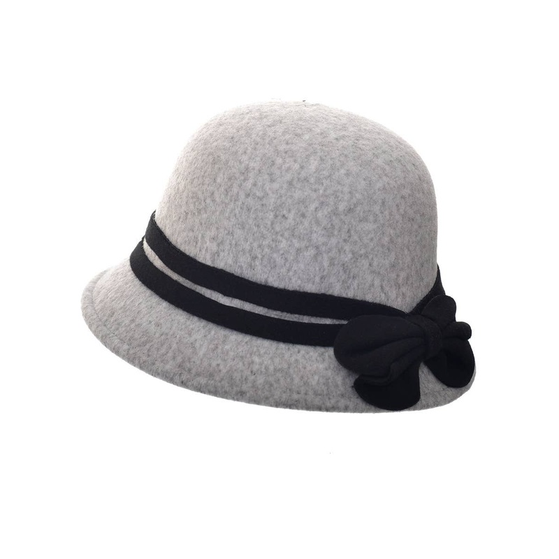 1920s Grey Woollen Look Cloche Costume Hat with Black Band