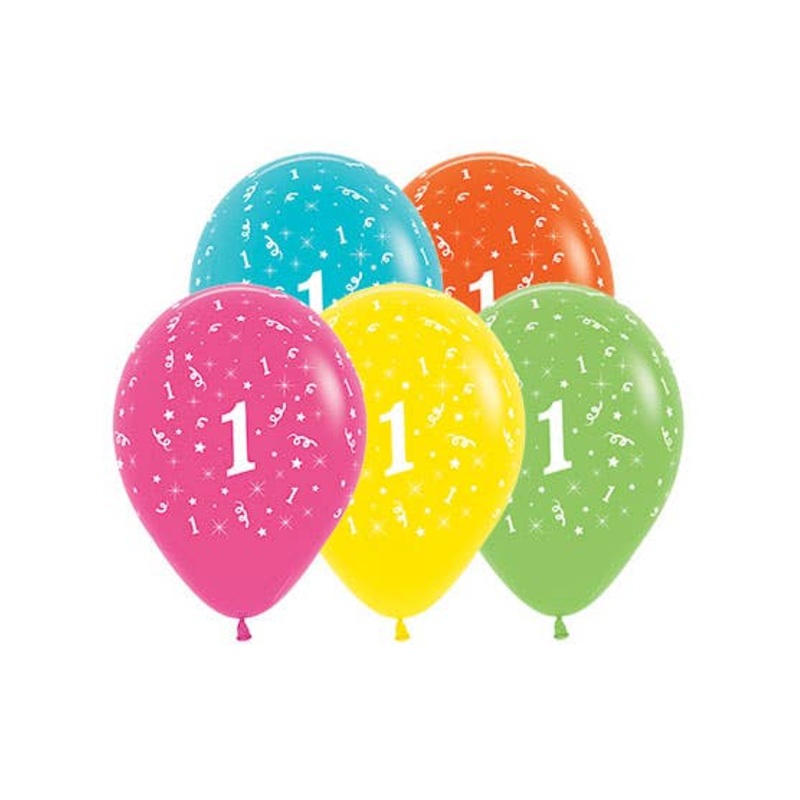 1st Birthday Tropical Colours 25 Pack 30cm Latex Balloons