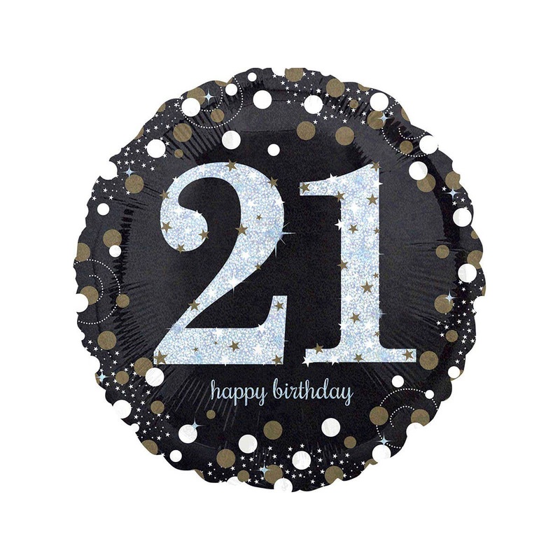 21st Birthday Print Black and Gold 45cm Round Foil Balloon