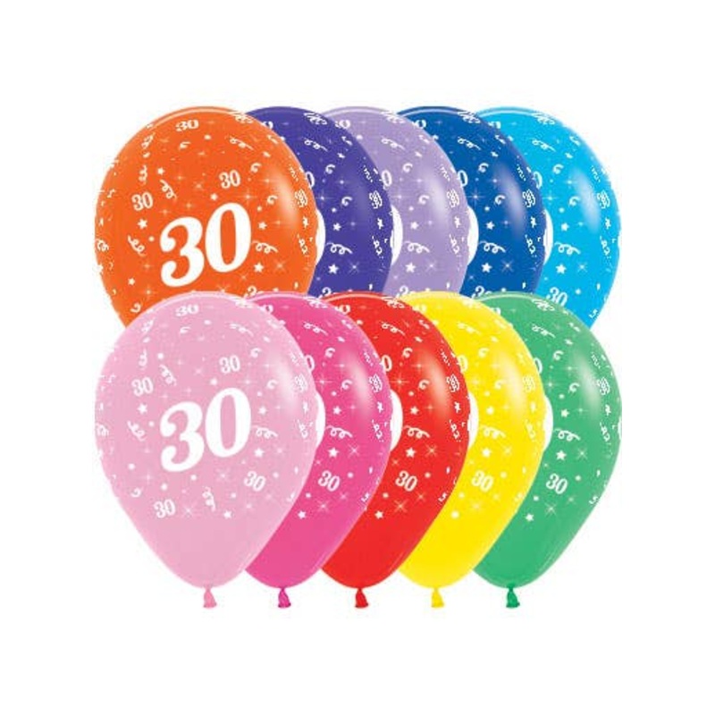 30th Birthday Fashion Colours 25 Pack 30cm Latex Balloons
