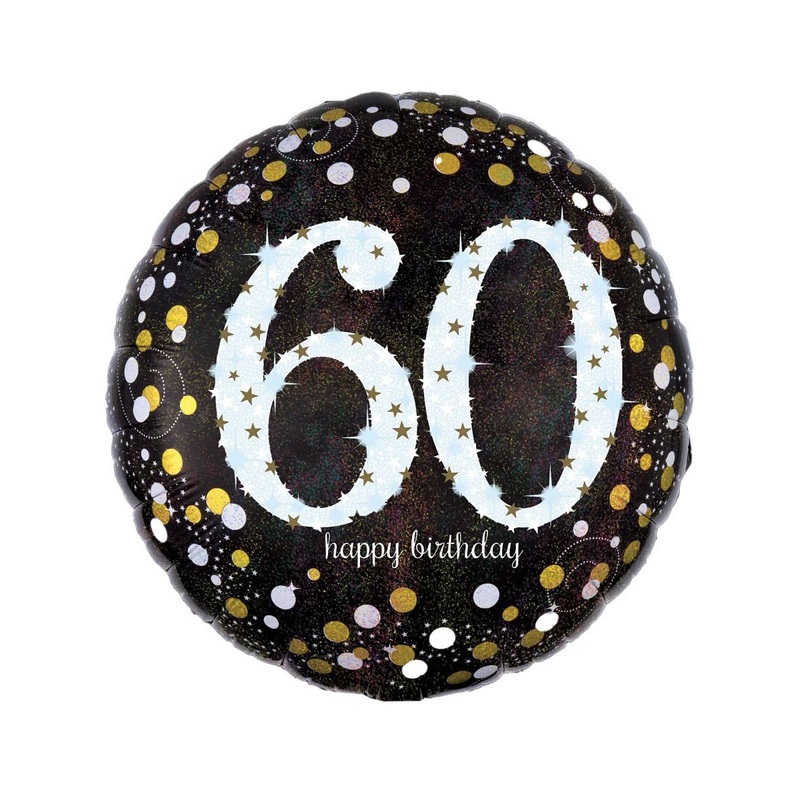 60th Birthday Print Black and Gold 45cm Round Foil Balloon