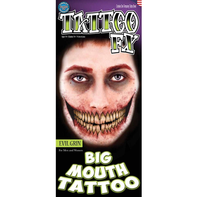 Big Mouth Evil Grin Halloween Temporary Tattoo FX