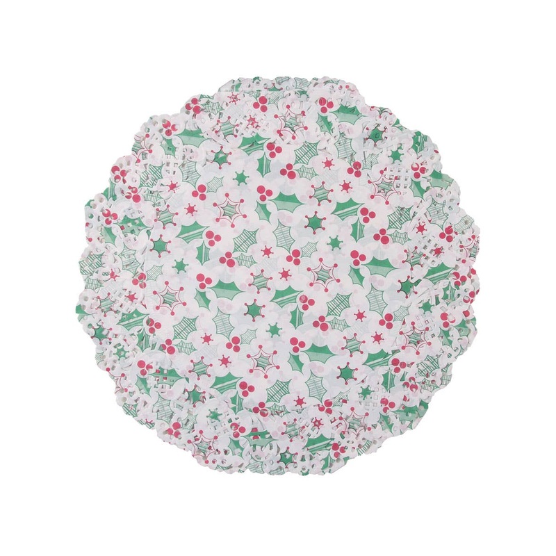 Christmas Holly Print 10 Pack 26cm Paper Doilies