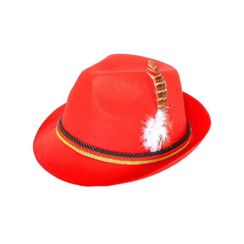 Classic Red Oktoberfest Costume Hat with Feather