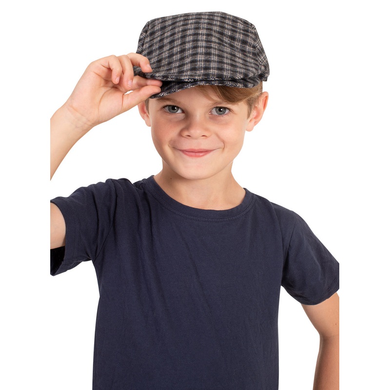 Colonial Boys Grey Plaid Costume Flat Cap