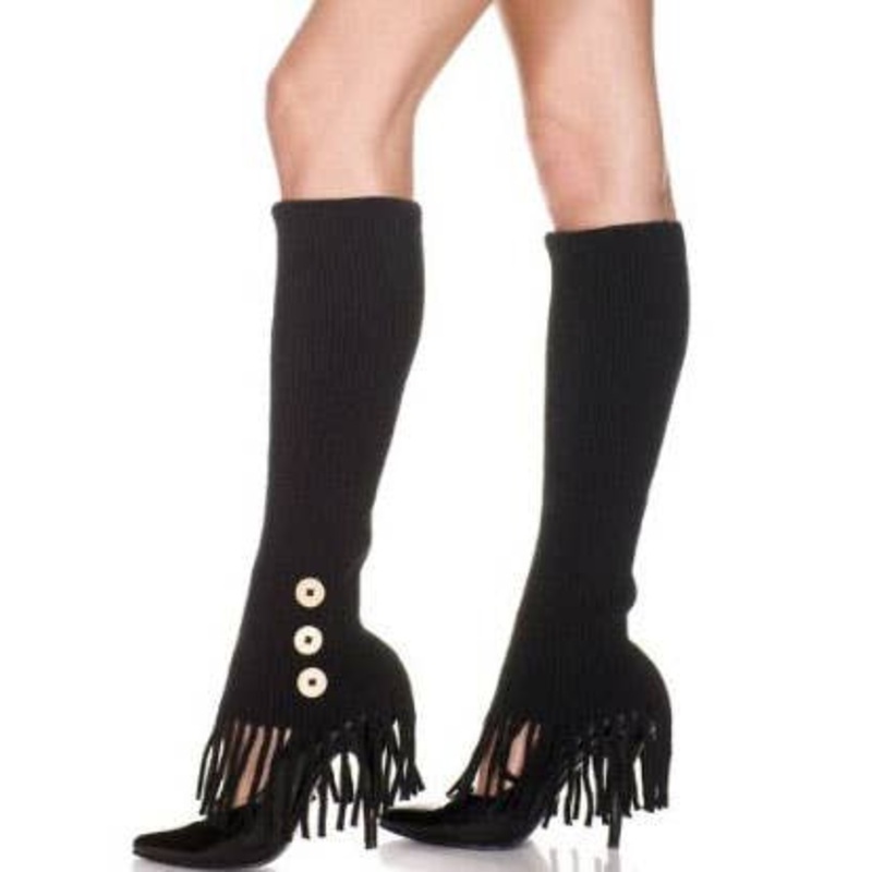 Fringed Black Leg Warmers