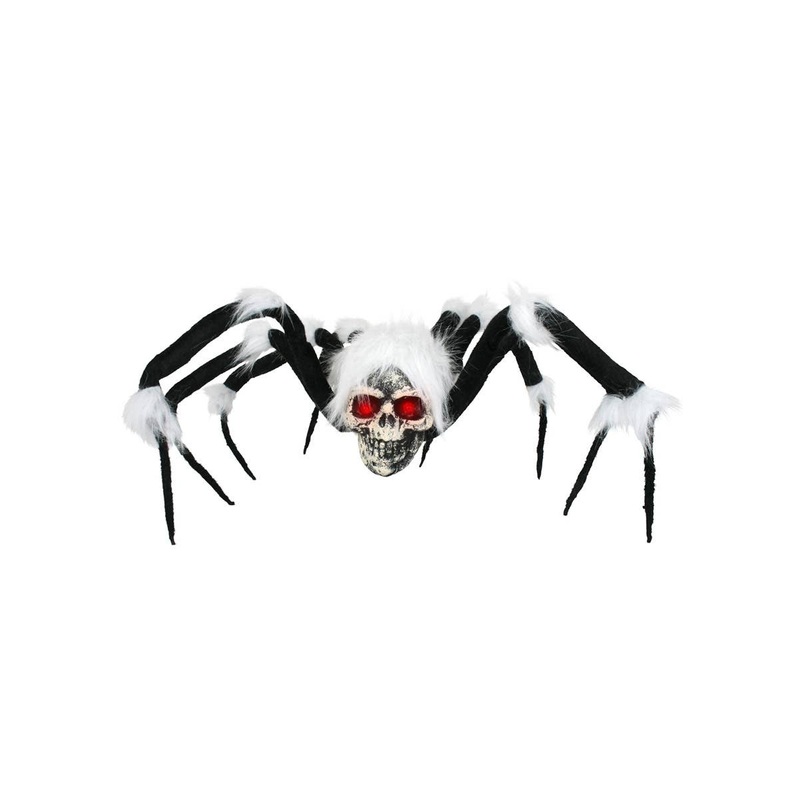 Giant Furry Light-Up Skull Spider Halloween Decoration