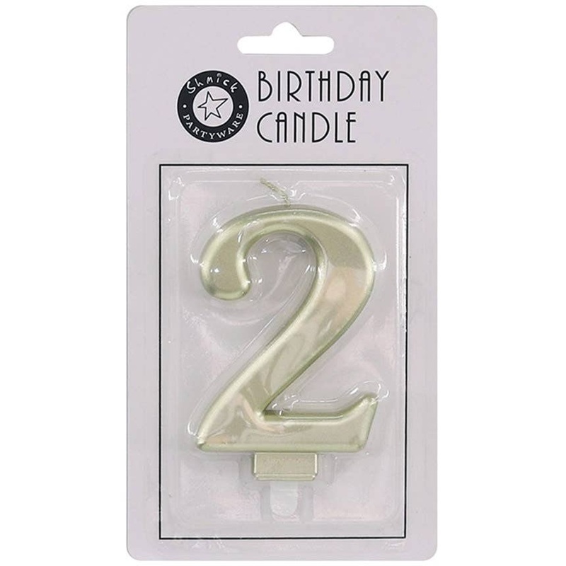 Gold 9cm Number 2 Birthday Candle