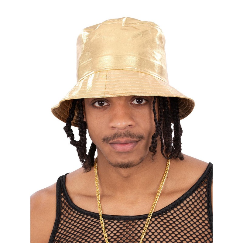 Hip Hop 90s Metallic Gold Mens Costume Bucket Hat