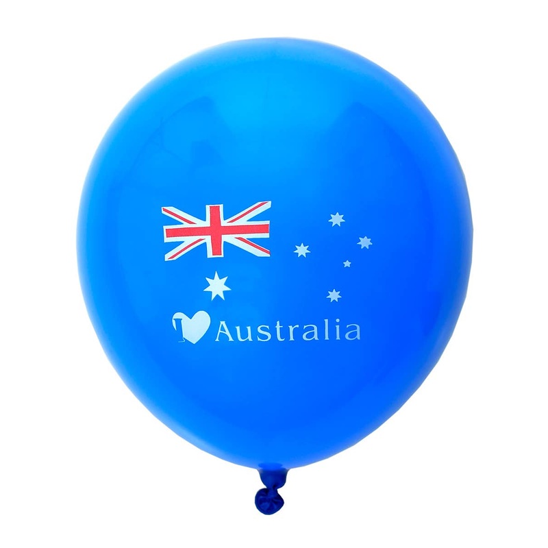 I Love Australia Print Blue 8 Pack 30cm Latex Balloons