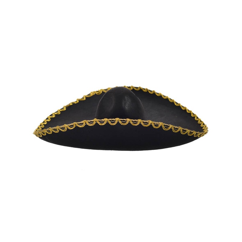 Large 22 Inch Black and Gold Mexican Sombrero Hat