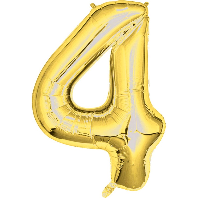 Metallic Gold 86cm Number 4 Foil Balloon