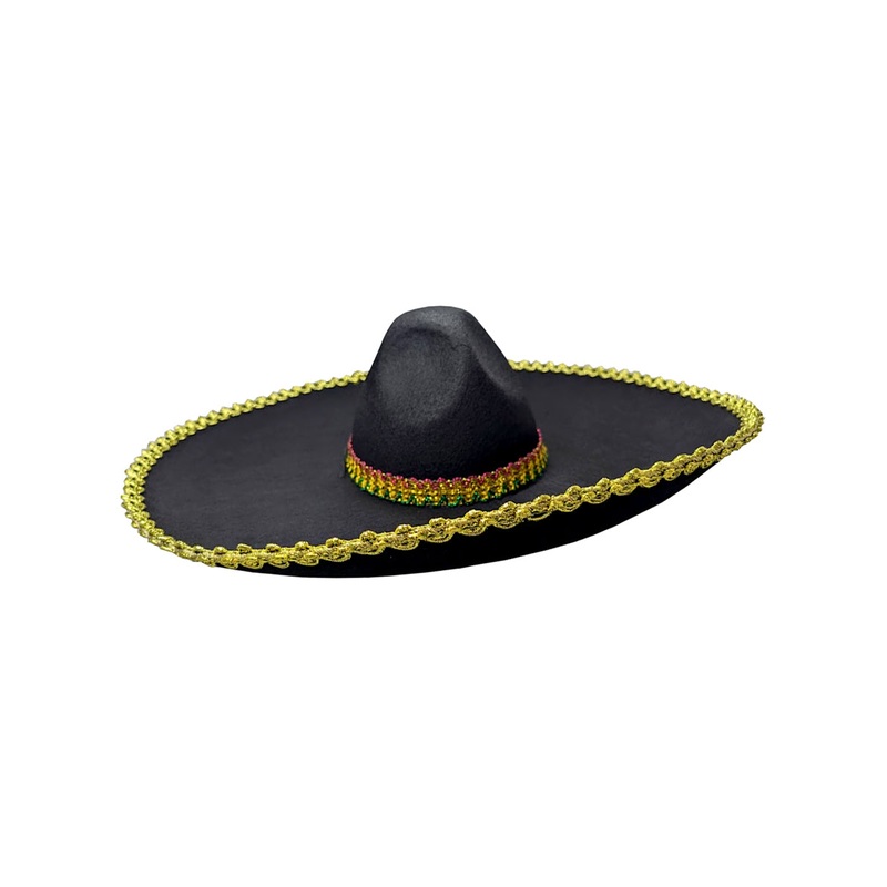 Mexican Bandito Adults Black Costume Hat With Gold Trim