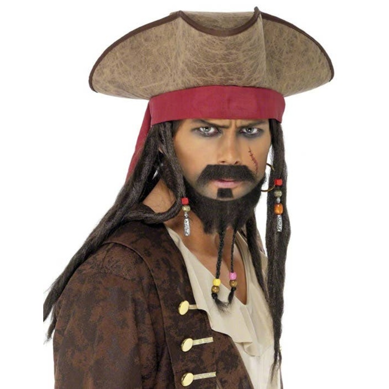 Padded Brown Pirate Hat with Dreadlocks