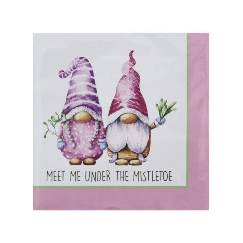 Pink Christmas Gnomes 20 Pack Paper Napkins