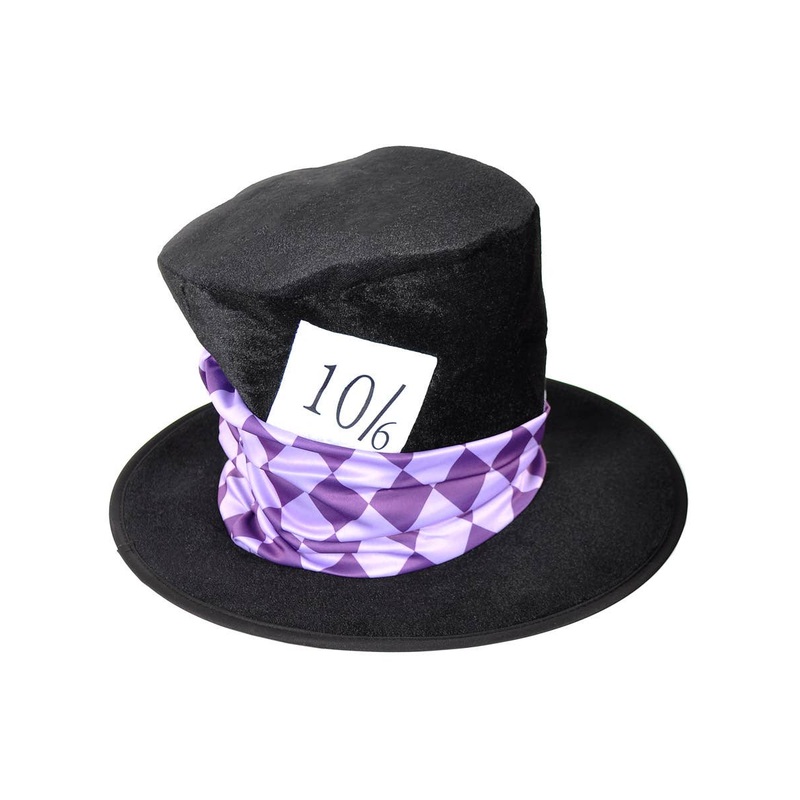 Plush Black Mad Hatter Costume Hat with Purple Band