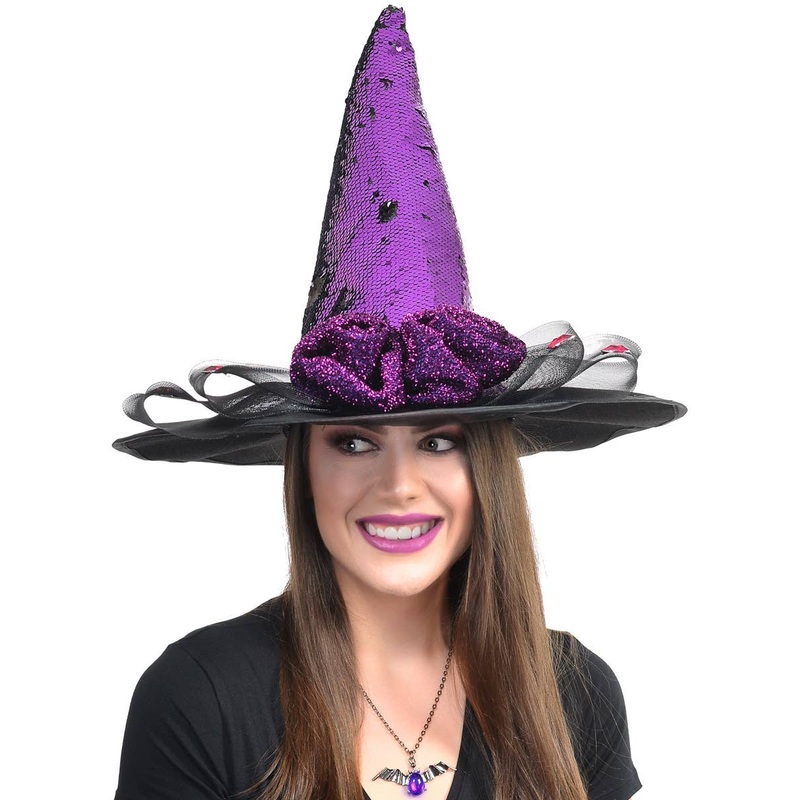 Reversible Purple Sequin Deluxe Witch Costume Hat