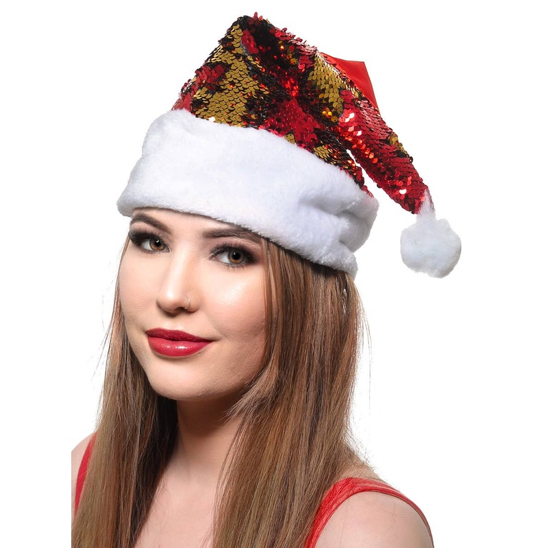 Reversible Red and Gold Sequinned Santa Hat