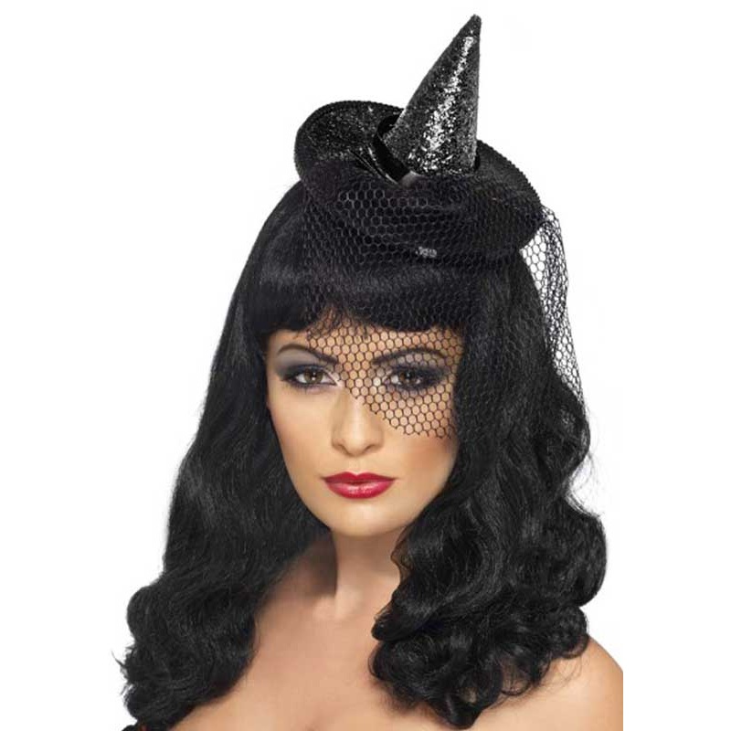 Sparkly Black Glitter Mini Witch Hat
