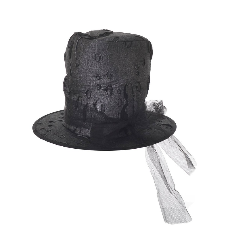 Tattered Grey Plush Halloween Top Hat