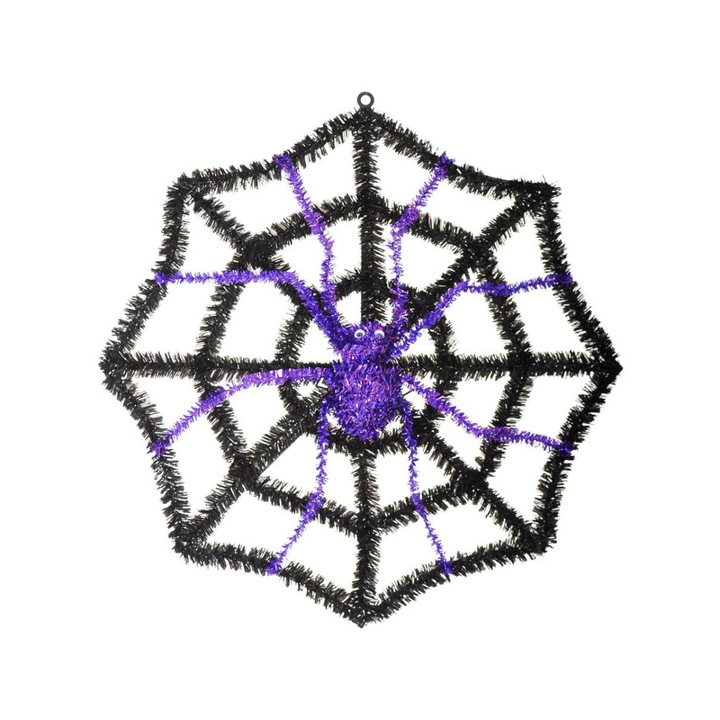 Tinsel Black and Purple Spiderweb Halloween Decoration