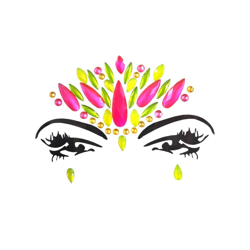 UV Reactive Neon Green and Pink Festival Face Jewels