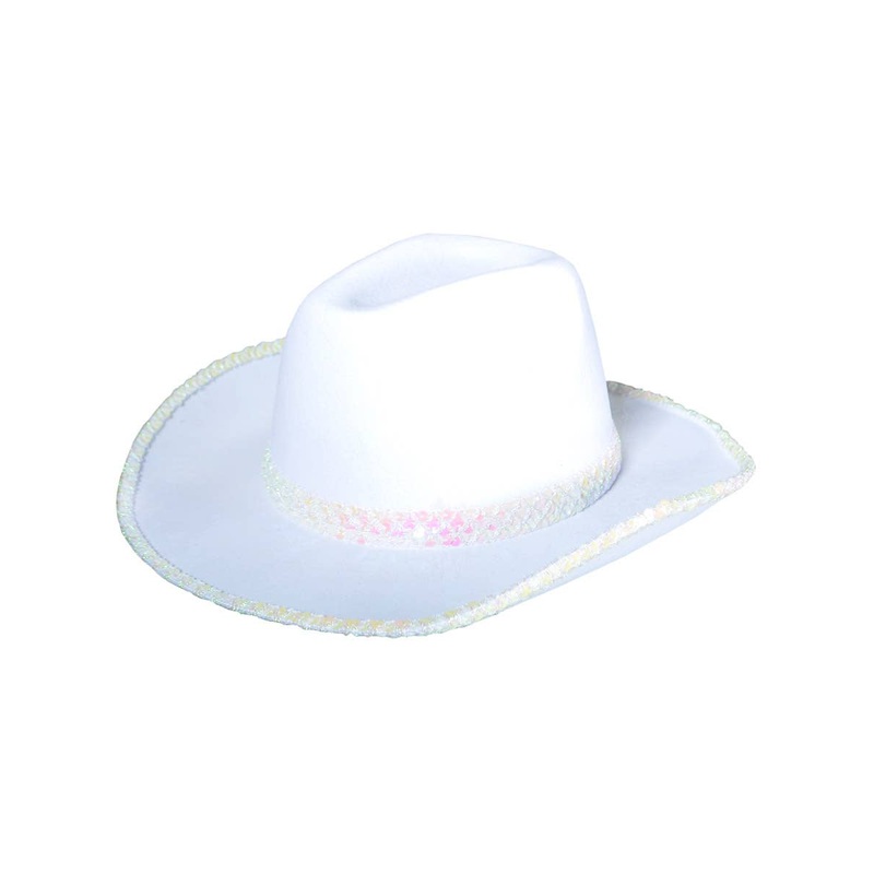 Wild White Cowgirl Hat with Iridescent Sequin Trim