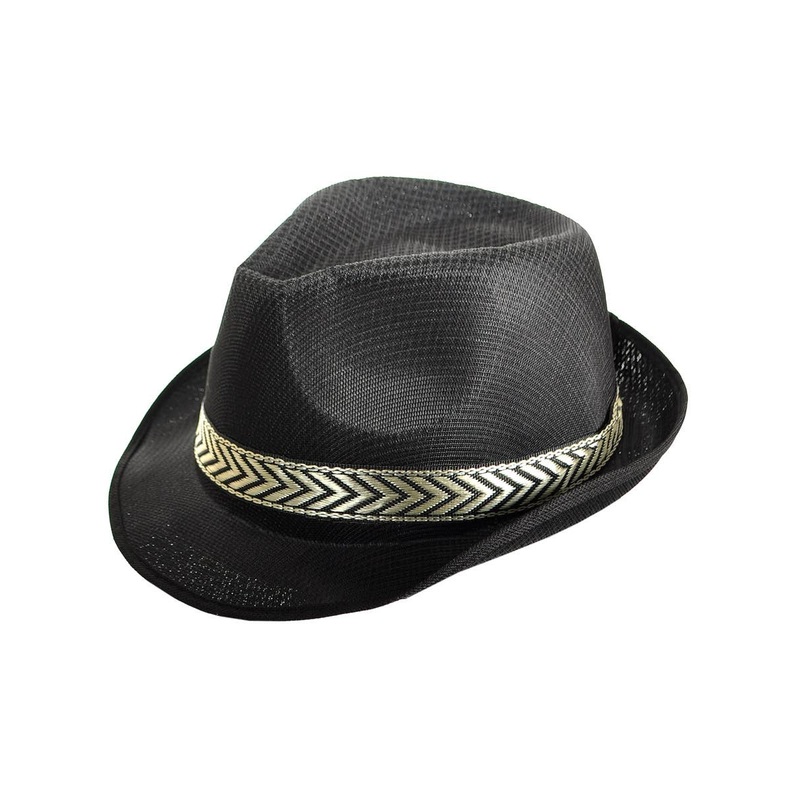 Woven Black Fedora Costume Hat with Gold Band