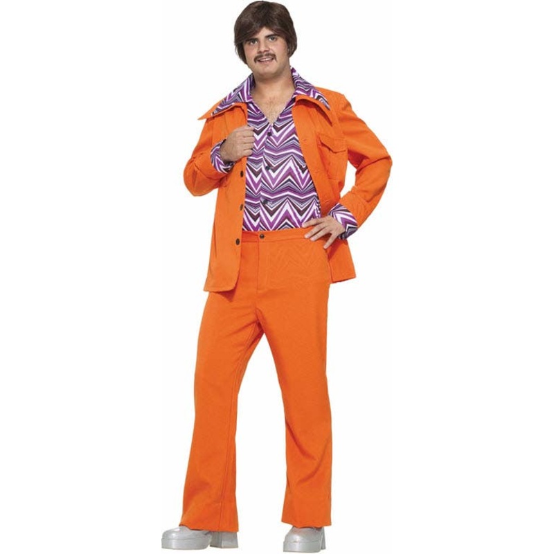 70s Retro Mens Orange Leisure Suit Costume