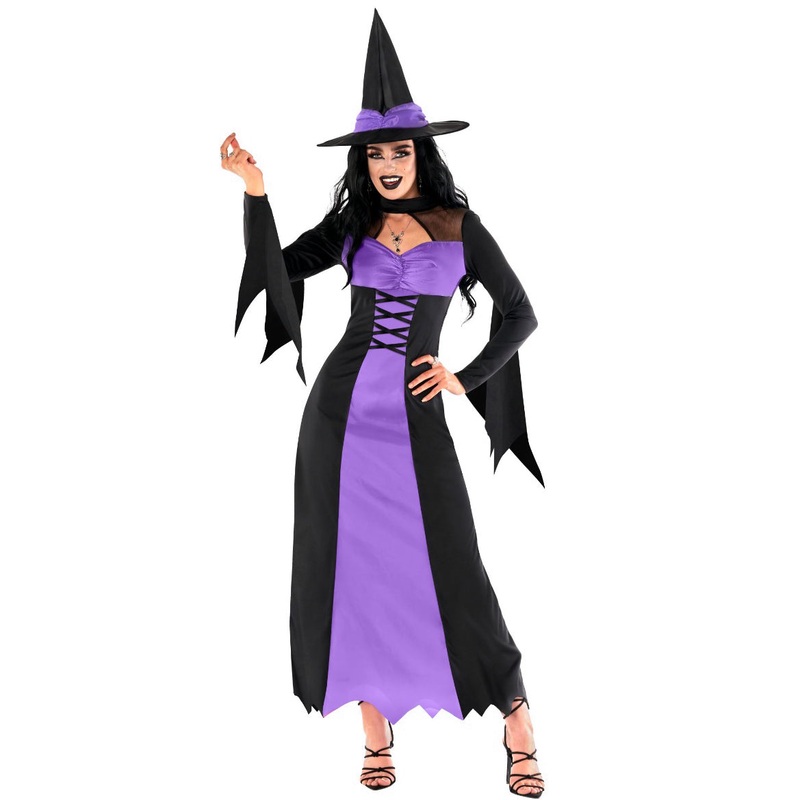 Enchanting Plus Size Womens Purple and Black Wicked Witch Halloween Costume