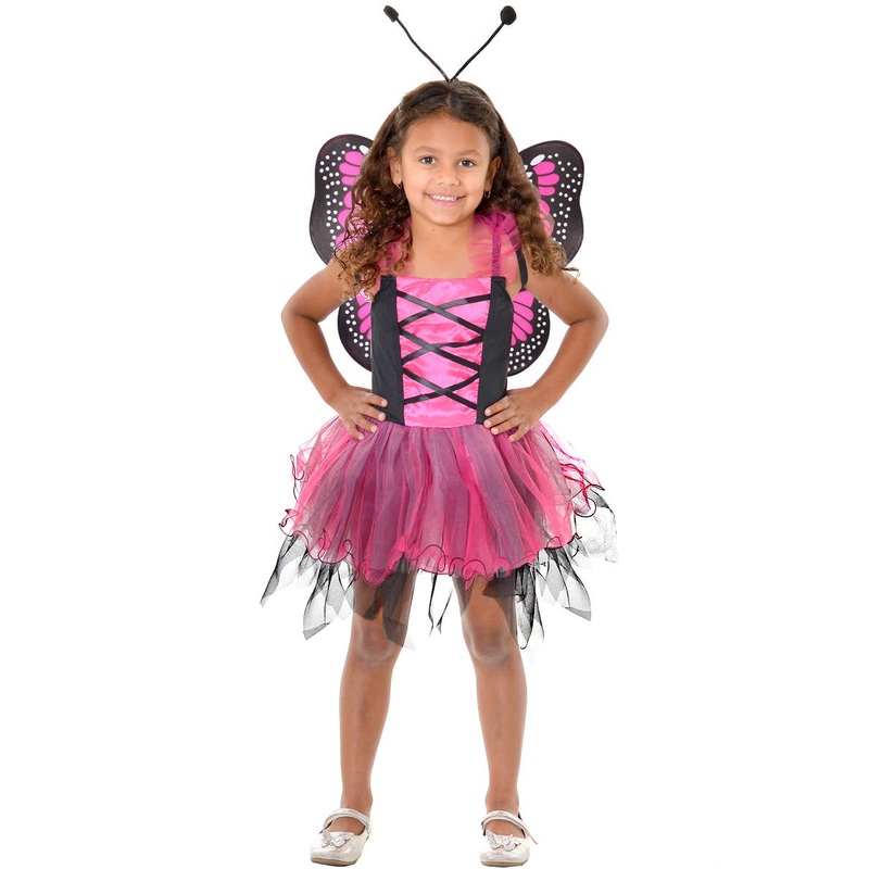 Fluttery Butterfly Girls Pink and Black Dress Up Costume