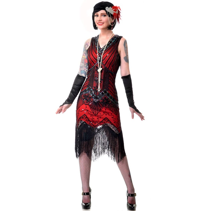 Iridescent Red and Black Womens Plus Size 1920s Flapper Costume