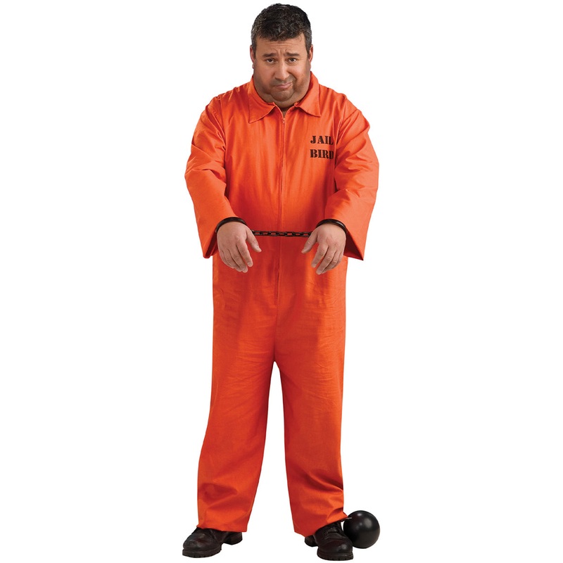 Jail Bird Prisoner Mens Plus Size Orange Costume Jumpsuit