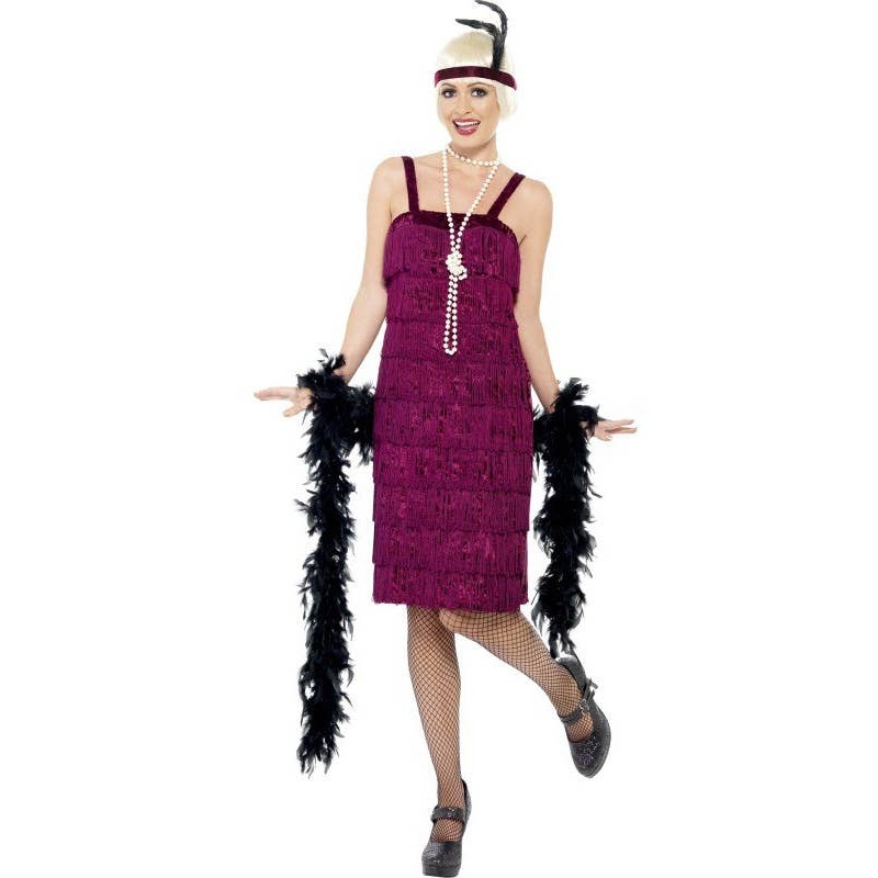 Jazzy Womens Burgundy 1920s Flapper Costume