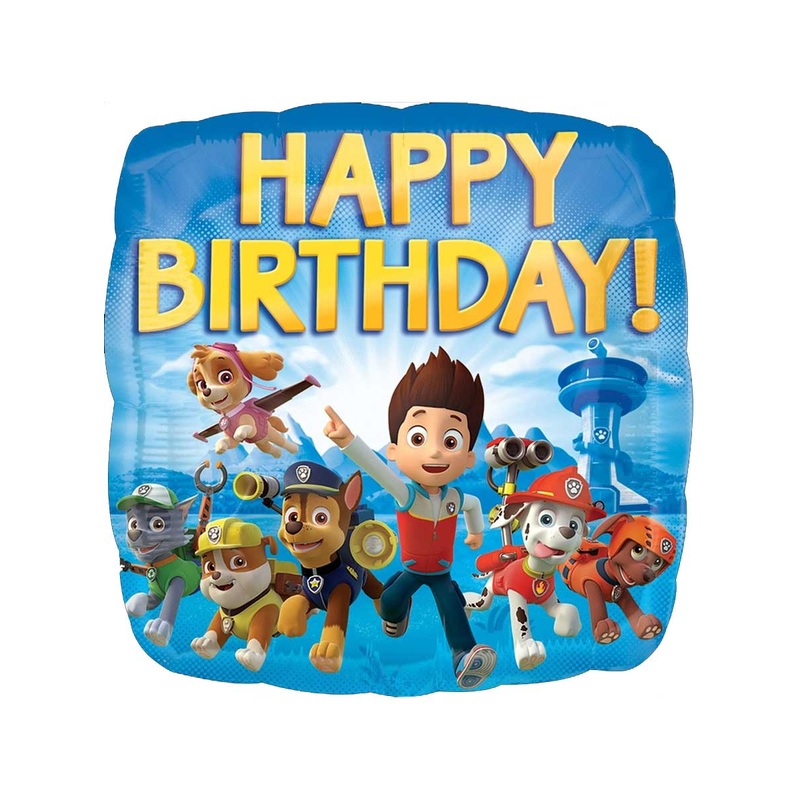 Paw Patrol Happy Birthday Print 45cm Square Foil Balloon