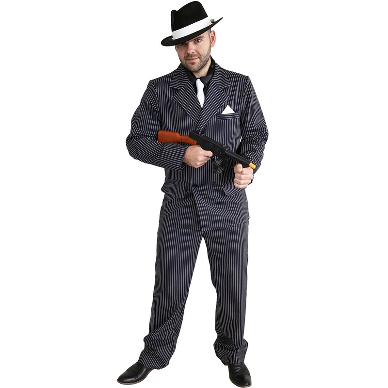 Pinstripe Plus Size Mens Black And White 1920s Gangster Costume