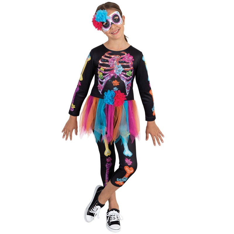 Rainbow Neon Skeleton Girls Halloween Costume