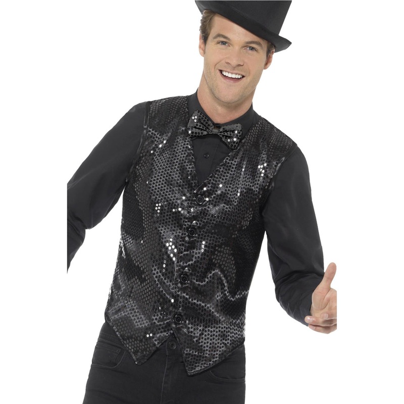Showman Mens Black Sequined Costume Vest