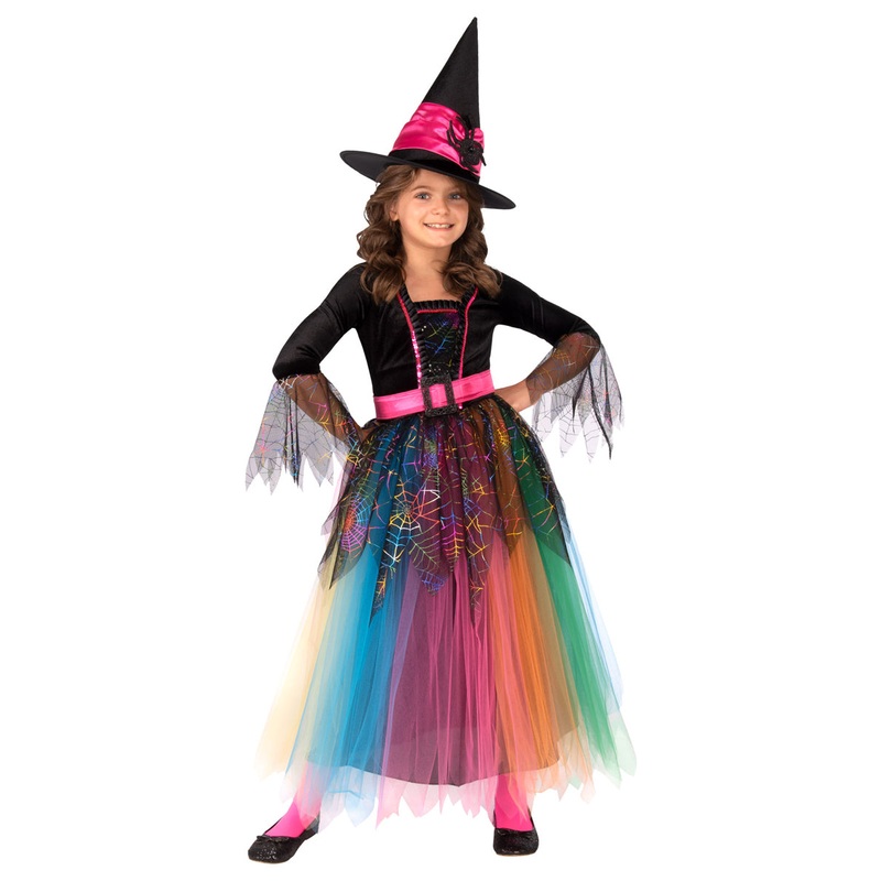 Sparkly Girls Rainbow Spider Witch Halloween Costume